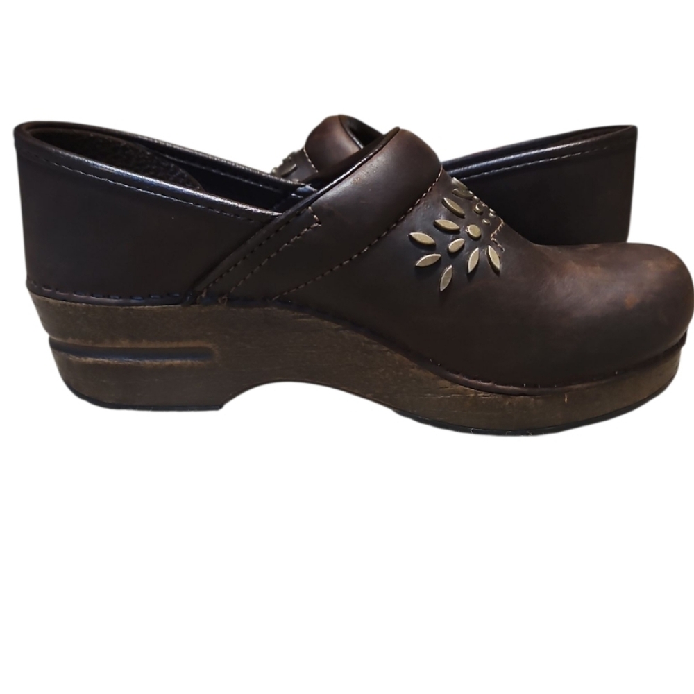 Dansko Patricia Embellished Brown Leather Clogs - Picture 4 of 16